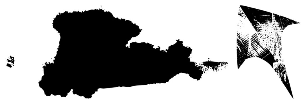 Weathered grunge map silhouette of East Timor (Timor Leste), featuring a heavily textured stencil aesthetic. This rugged island shows significant grain and worn edges.