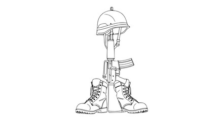 Fototapeta premium Fallen Soldier Memorial: Helmet, Rifle, and Boots Icon