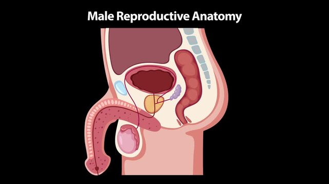 Cross Section Diagram of Male Reproductive Anatomy with Sequential Labels