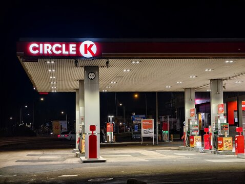 V&auml;stra G&ouml;taland County,Sweden-Nov.24th 2025: Circle K gas station at night