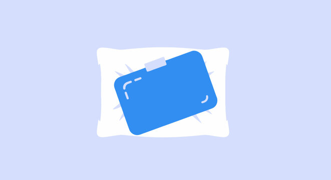 Blue digital folder icon on white pillow background.