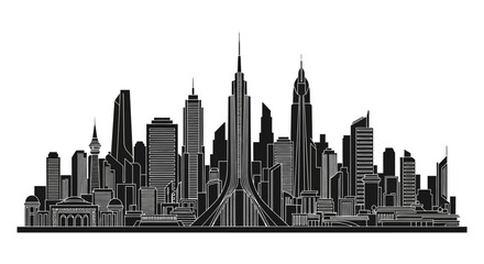 Obraz premium Modern City Skyline Silhouette Vector Illustration