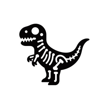 Stylized black silhouette of a Tyrannosaurus Rex dinosaur with its internal skeleton bones outlined in white, on a plain white background.