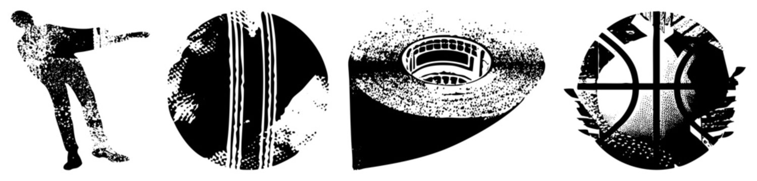 Gritty halftone composition featuring a slam dunking baller, a textured basketball, and dynamic sports action. This stencil style artwork captures hoops culture through high contrast grit.