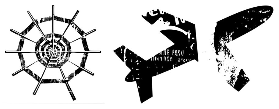 Weathered helm and sea faring pointer, this helm and mariners arrow set features a gritty stencil texture. These salty sea dog provide a rugged maritime aesthetic for any project.