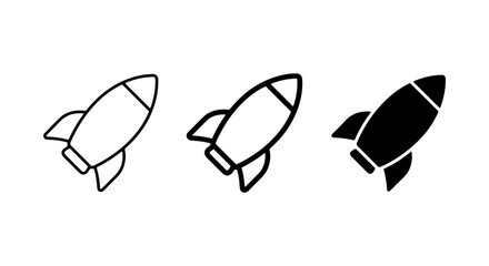 Rocket Ship Icons, Spacecraft Vector Graphics, Launch Symbols, Futuristic Exploration Set © Shuvo