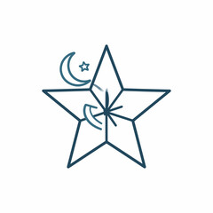 Obraz premium Minimalist star and crescent moon line art icon.