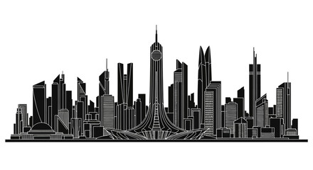 Obraz premium Modern city skyline silhouette, minimalist urban architecture vector