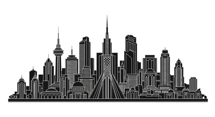 Obraz premium Tehran City Skyline Silhouette in Black and White