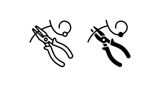 Pliers Icon Set, Wire Cutting Tool Vector Graphics, Jewelry Making Tools, Crafting Equipment, Precision Pliers, DIY Supplies, Black and White Icons