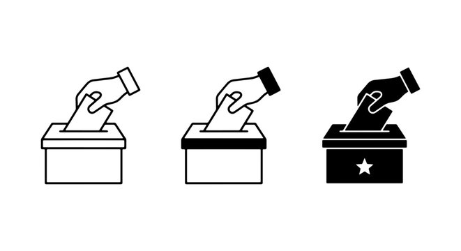 Voting Icon Set, Hand Placing Ballot in Box, Election Symbol Collection, Civic Participation Graphics