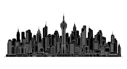 Fototapeta premium Las Vegas Skyline Silhouette with Iconic Tower, Urban City Concept
