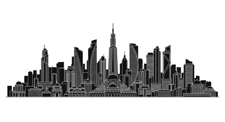 Obraz premium Black and white cityscape silhouette with modern skyscrapers