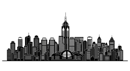 Fototapeta premium Hong Kong City Skyline Silhouette Vector Illustration