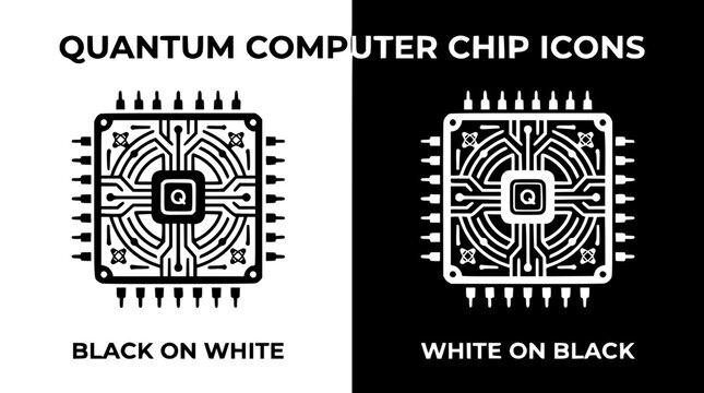 Quantum Computer Chip Icons - Black and White Designs