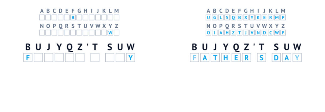 Cryptogram puzzle for Father's Day with letter substitution  
