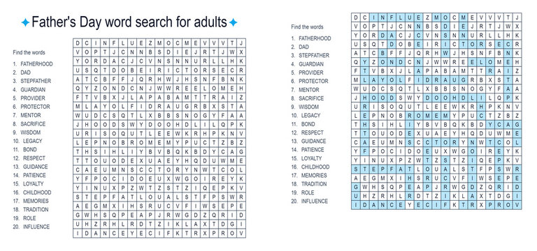 Father's Day word search puzzle for adults with hidden words  
