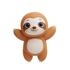 Obraz premium Cute 3D Sloth Character with Open Arms and Happy Expression Isolated on White Background