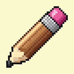 Fototapeta premium Wooden lead pencil icon pixel art for educational content and back to school marketing campaign graphics for stationery stores and online retailers