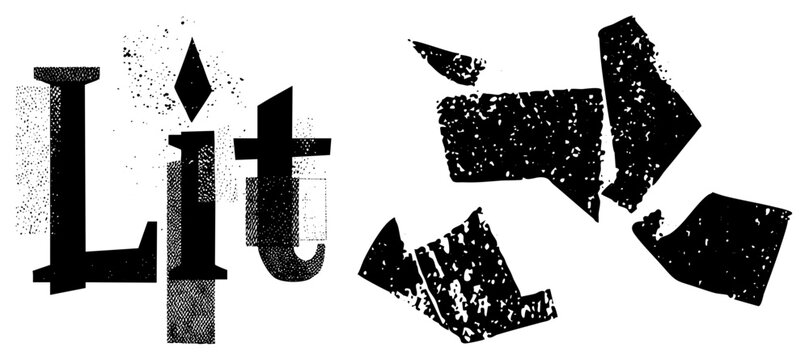 This gritty urban piece features the slang term lit alongside a weathered recycling. The textured streetwear aesthetic uses a halftone stencil style to create a worn, reclaimed look.