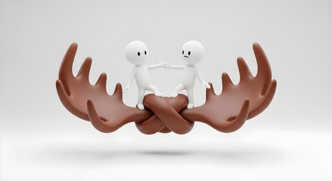 Two figures standing on large tangled antlers