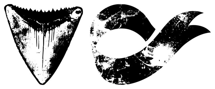 Menacing predator silhouette featuring a jagged shark maw and a sharp eye. This toothy, or sea, uses a distressed halftone texture for a raw, vintage aesthetic.