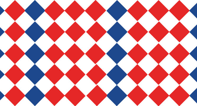Patriotic red white blue theme diamond pattern seamless background for festive designs