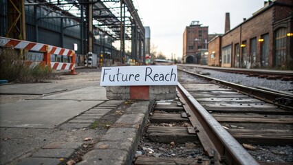 Naklejka premium Urban Exploration of Abandoned Railway with Future Reach Signage
