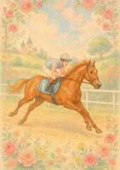Fototapeta premium Vintage horse racing illustration.