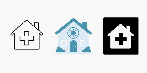 Fototapeta premium Medical icons show a house with a cross on the front door and roof in various styles and colors.