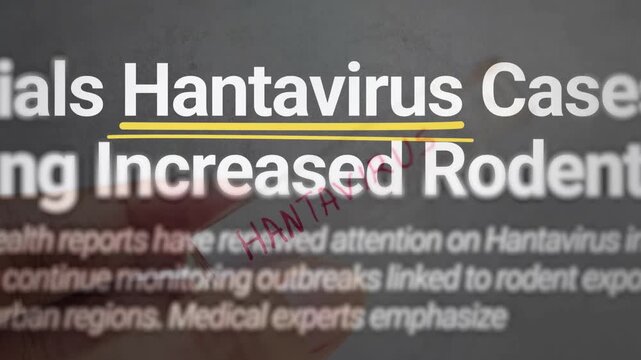 Text warning about hantavirus prevention overlaid on a blurred image of a rodent in a cage.