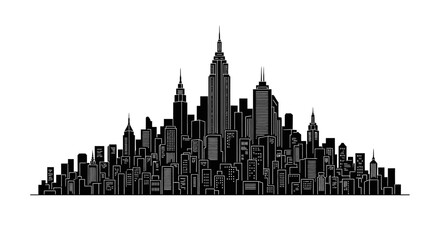 Obraz premium Black City Skyline Silhouette Vector Illustration