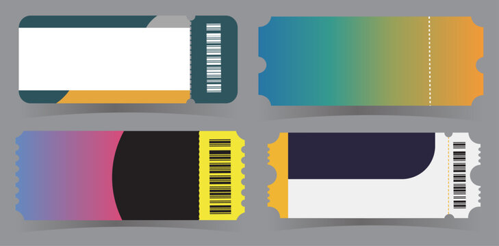 Colorful ticket stubs, gradient tickets , ticket  vector template design 