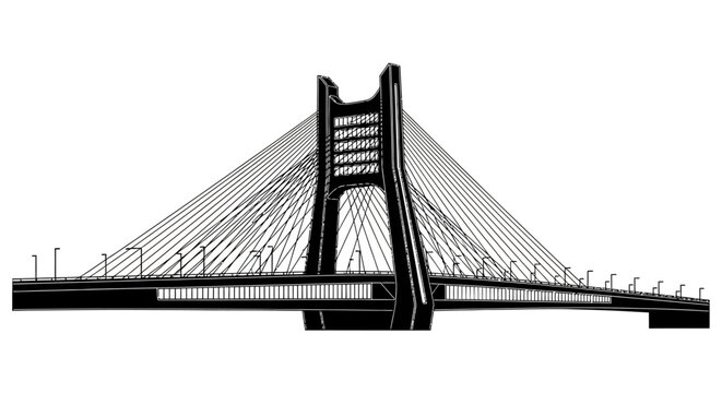 Silhouette of a Cable-Stayed Bridge, Minimalist Architectural Vector