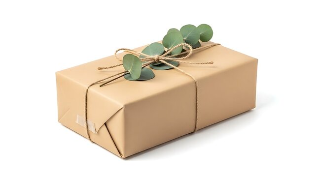 Elegantly wrapped gift box with greenery accents