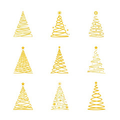 Obraz premium Collection of Golden Christmas Tree Icons - Minimalist, Festive, Holiday Design Elements