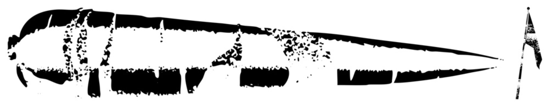 This rugged stencil features a weathered dagger or shank, showcasing a gritty texture. The worn blade, a heavy duty dirk, appears aged with uneven edges and a rough finish.