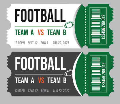  Football Tickets, Sport Event Tickets, Football Match Tickets, Sports Tickets vector template design 