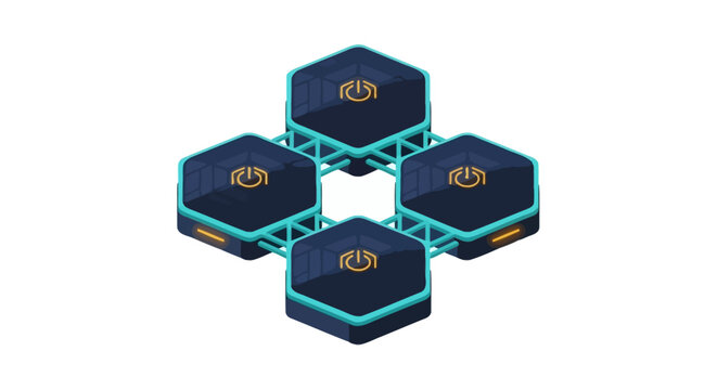 Interconnected Digital Hexagonal Network Technology Concept Art.