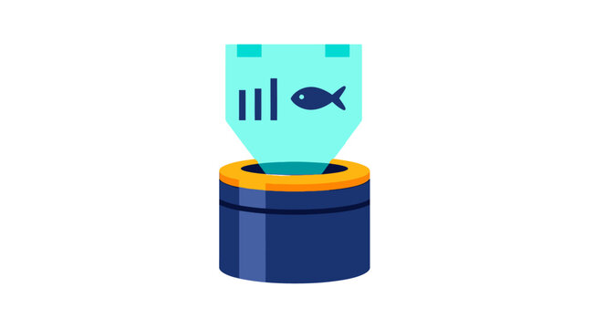 Modern fishbowl with digital interface illustration concept.