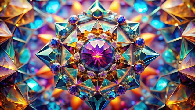 Gemstone structure extreme closeup and kaleidoscope