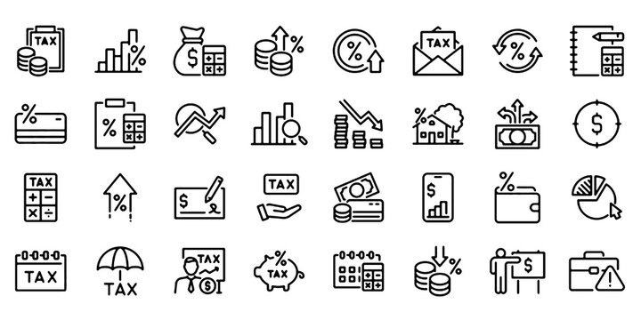 Tax Line Icon Set, Finance Accounting Vector Transparent Background