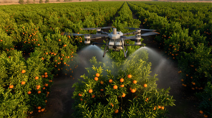 Fototapeta premium agriculture drone in citrus orchard and orange orchard