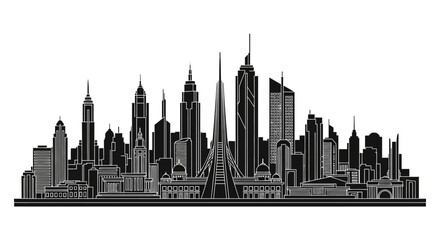 Obraz premium Black and white skyline silhouette of a modern city