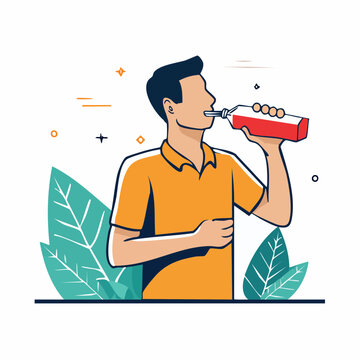 Man drinking from a bottle with a straw