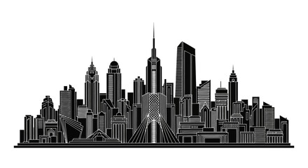 Obraz premium Tehran Skyline Silhouette with Azadi Tower, Modern Urban Cityscape