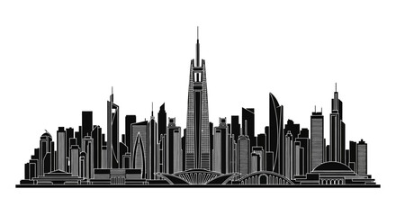 Obraz premium Modern City Skyline Silhouette Illustration, Urban Architectural Vector