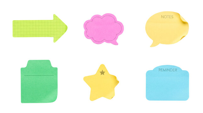 Collection of colorful sticky notes in various shapes, perfect for office, study, and reminders.