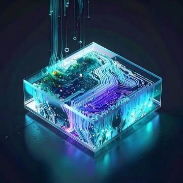 液体が供給される高精度なマイクロ流体ラボチップ / High-precision microfluidic lab chip with fluid supply (Generative AI)