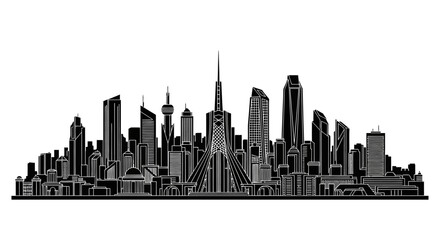 Obraz premium Tehran City Skyline Silhouette in Black and White